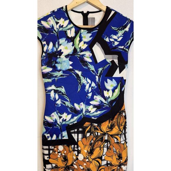 Clover Canyon Floral Scuba Fabric Stretch Sheath Dress Medium Abstract Art - Picture 5 of 11